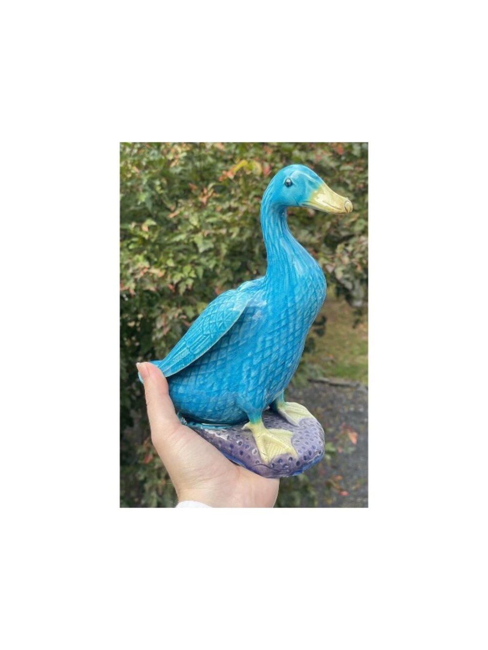 LARGE Antique 20th C. Chinese Porcelain Blue Duck Figurine Art Sculpture